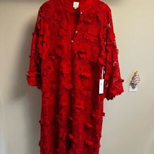 Elegant Red Lace Midi Dress